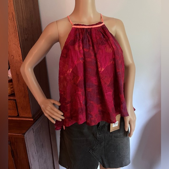 NWT $78 Free People | Casual Tank in Red | Cool Cut Out Sides for Lightweight - Picture 5 of 8